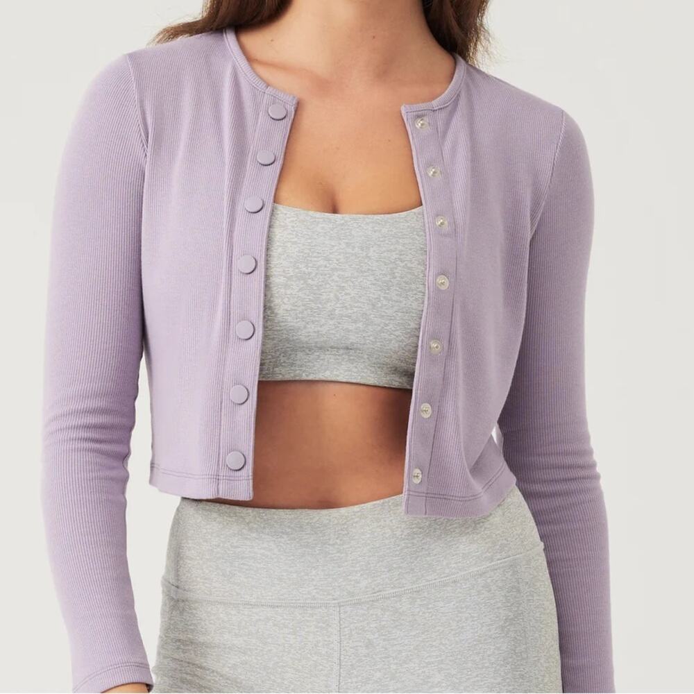 Outdoor Voices CozyRib Cropped Cardigan Earl Grey Size Small